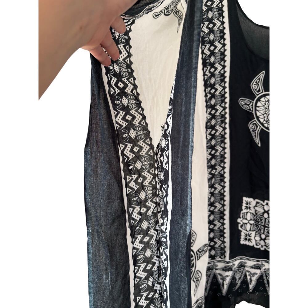 Handmade Rayon Beach Cover Up Kaftan Black White Sea Turtle Boho One Size - Picture 6 of 9